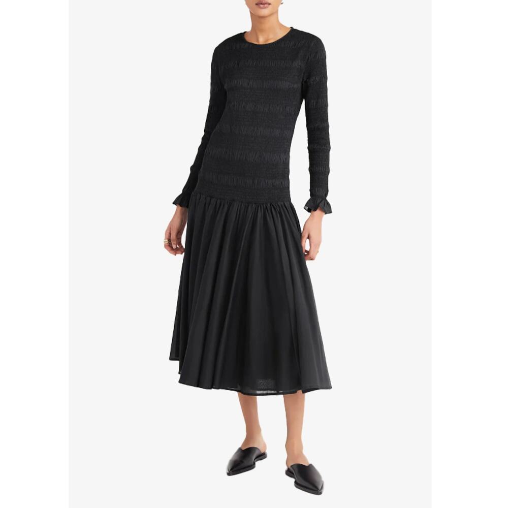 Merlette New York Syden Dress Black Smocked Cotton Silk Whimsigoth SZ M